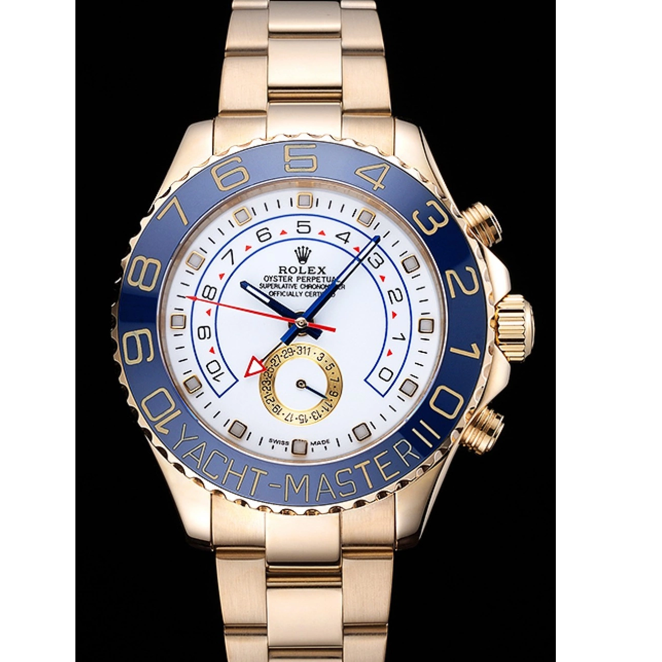 Rolex aaa copy Rolex 622271 Bezel Gold Dial Bracelet White II Blue Yachtmaster 0525